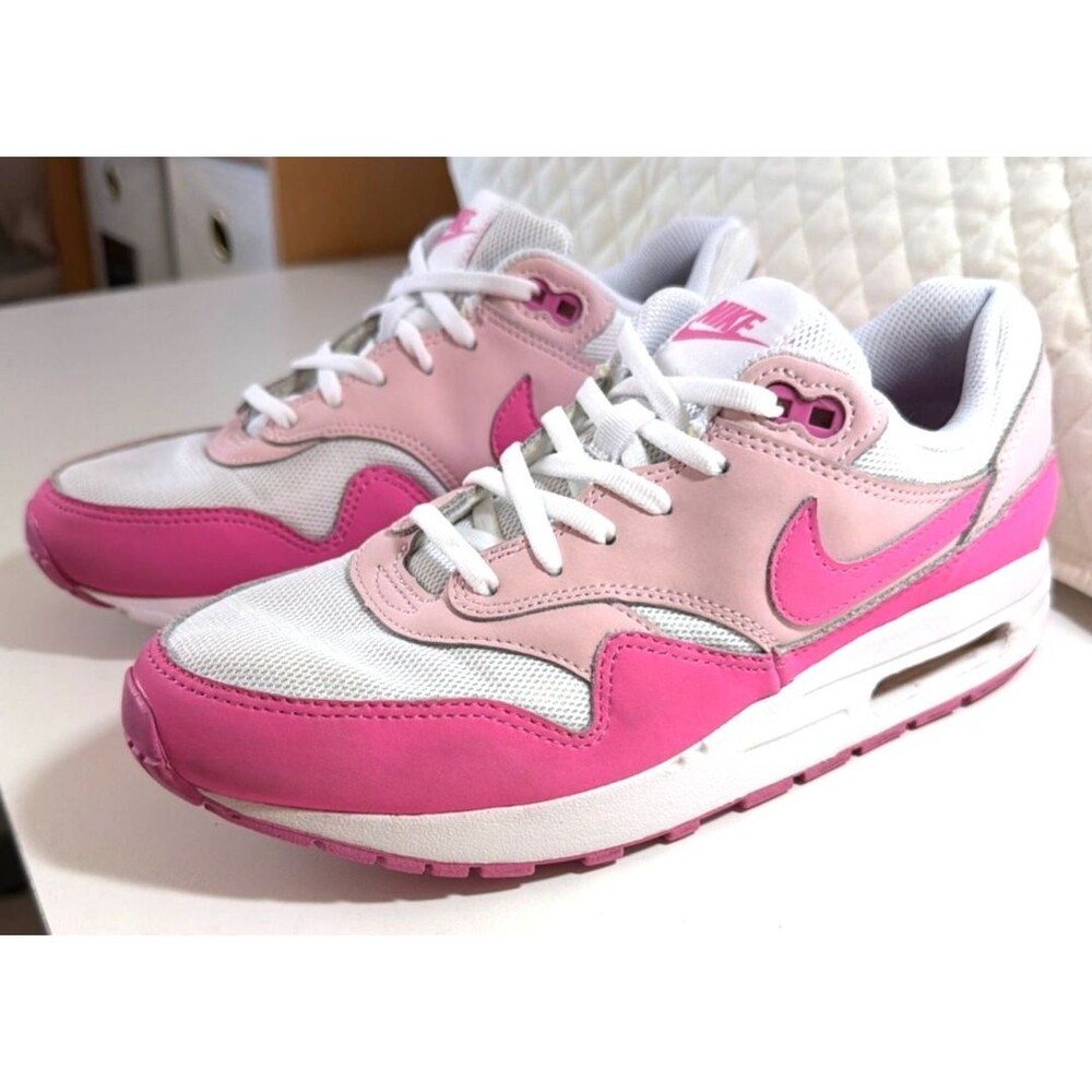 NIKE Kids Air Max 1 Sneaker Shoes White Pink FZ3559-100 Size 6.5Y / Big Kids